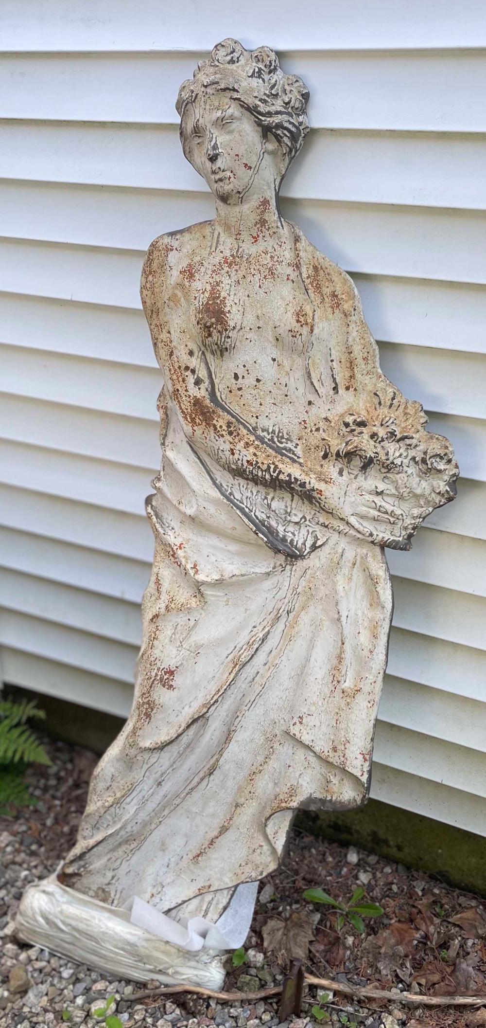 CAST IRON STATUE OF A WOMAN HOLDING 2f2503