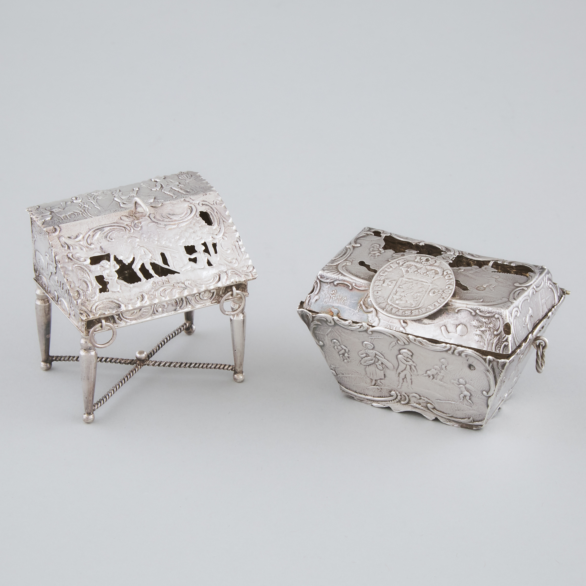 Two Dutch Silver Potpourri Boxes  2f2532