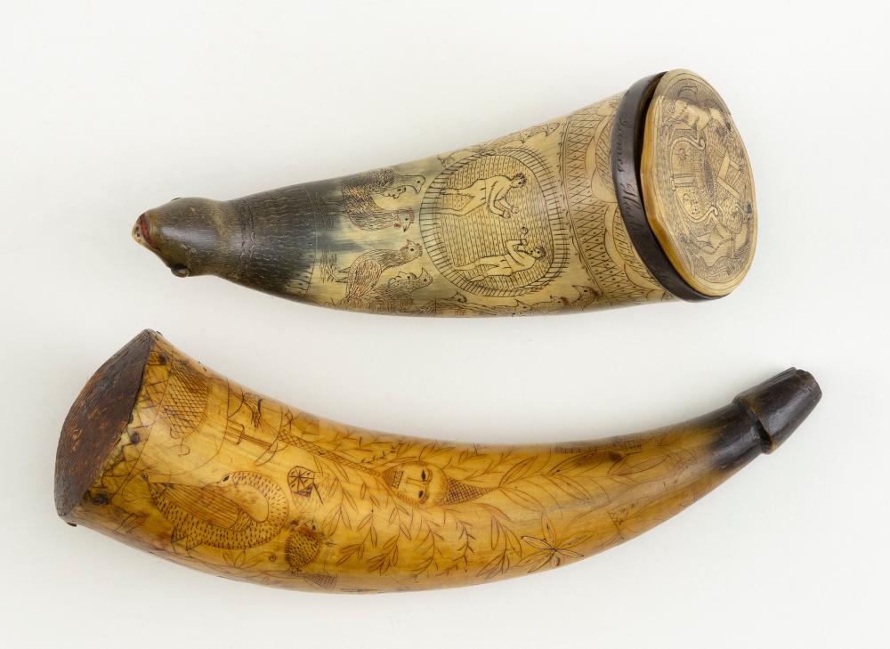 TWO ENGRAVED POWDER HORNS 19TH 2f2564