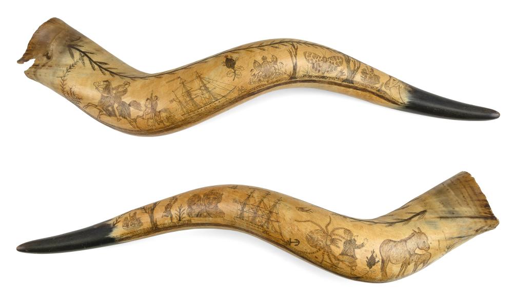 SPECTACULAR PAIR OF ENGRAVED STEER 2f256e