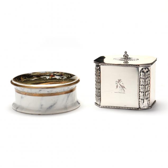 ENGLISH SILVERPLATE TEA CADDY AND 2f0021