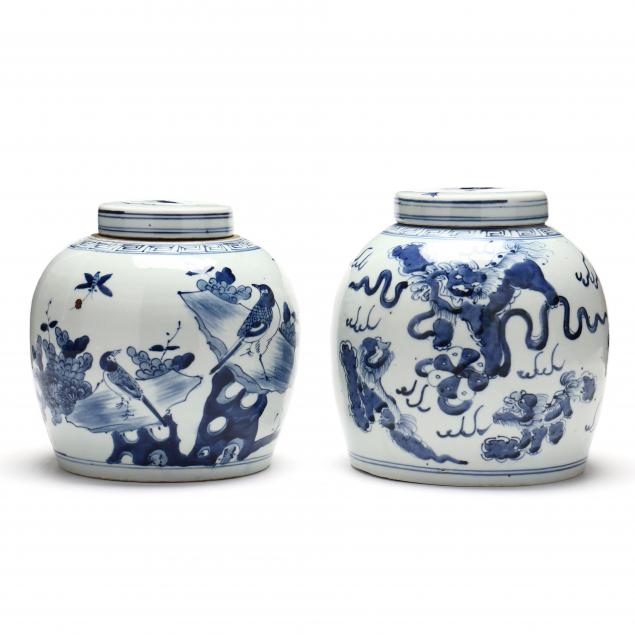 PAIR OF BLUE AND WHITE GINGER JARS