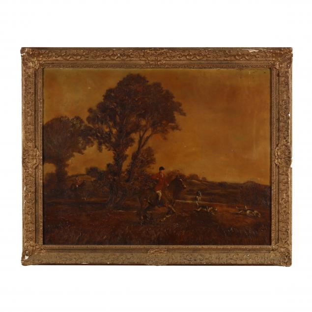 ANTIQUE FOX HUNTING LANDSCAPE PAINTING 2f00ca