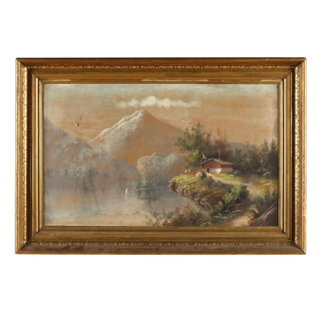 AN ANTIQUE ALPINE LANDSCAPE PAINTING  2f00d0