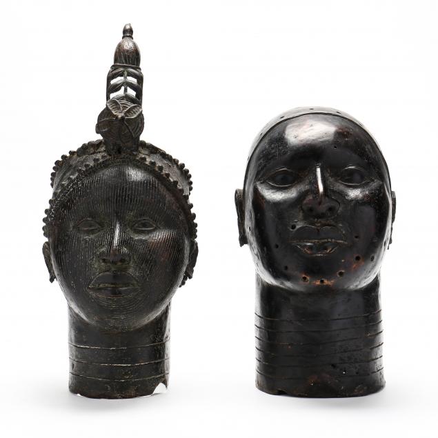 TWO NIGERIAN IFE STYLE BRONZE HEADS