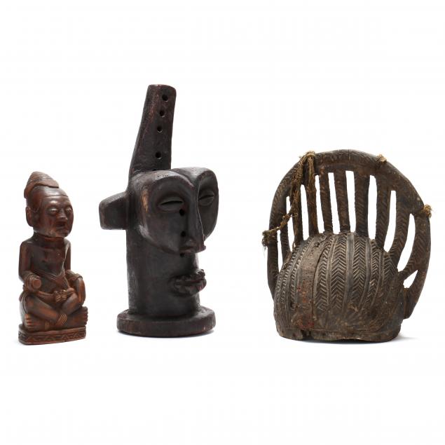 THREE AFRICAN CARVED WOODEN OBJECTS