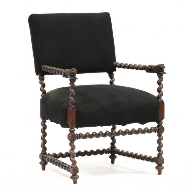 ELIZABETHAN STYLE CARVED OAK ARMCHAIR