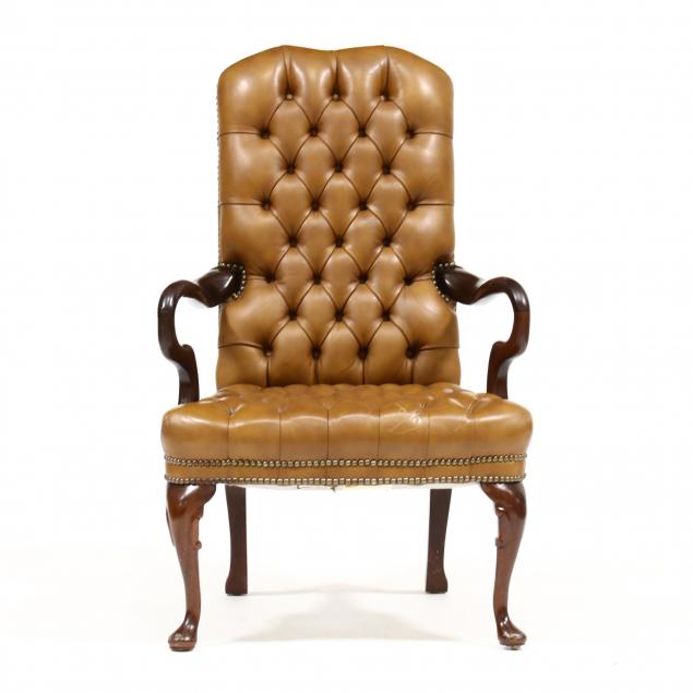 QUEEN ANNE STYLE TUFTED LEATHER