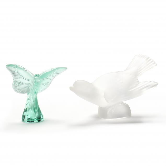 LALIQUE CRYSTAL BIRD AND BUTTERFLY