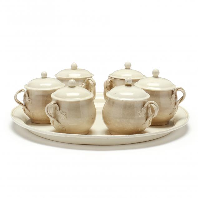 ANTIQUE SET OF SIX POT DE CREME WITH