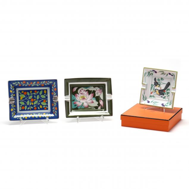 THREE HERMES PORCELAIN ASHTRAYS