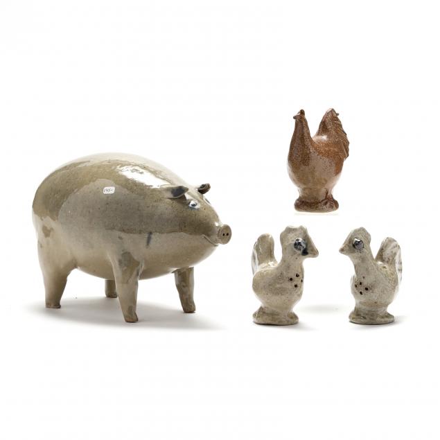 FOUR JUGTOWN POTTERY ANIMALS Salt