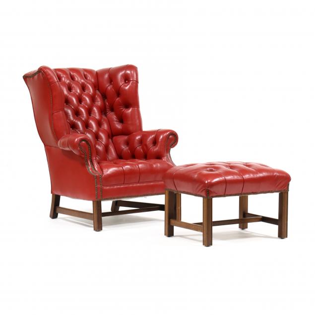 CLASSIC, CHIPPENDALE STYLE LEATHER UPHOLSTERED