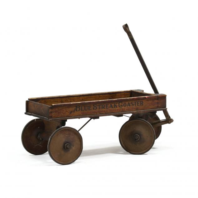 ANTIQUE CHILD'S WAGON LABELED BLUE