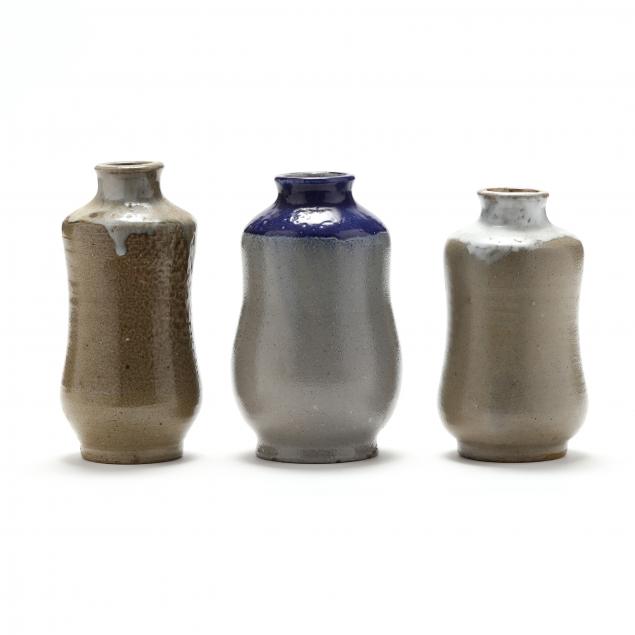 THREE NC POTTERY DOUBLE GOURD VASES