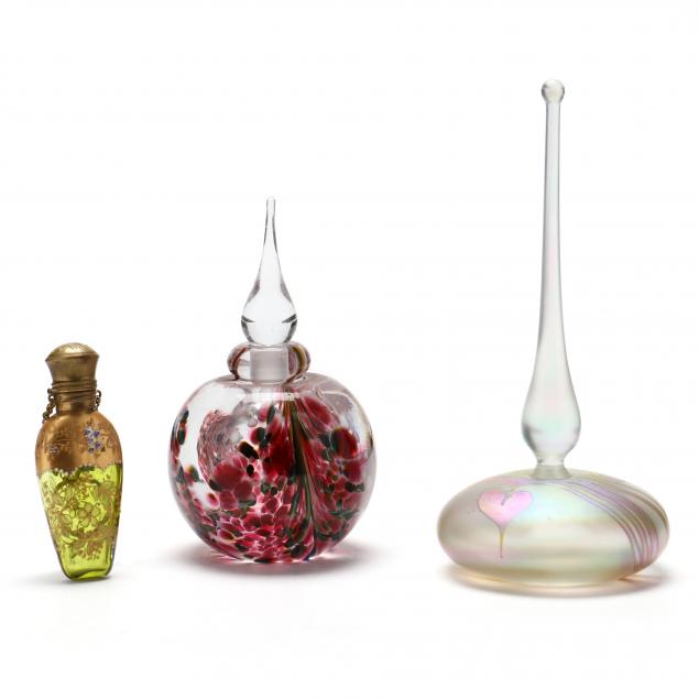 THREE ART GLASS PERFUME BOTTLES 2f059a