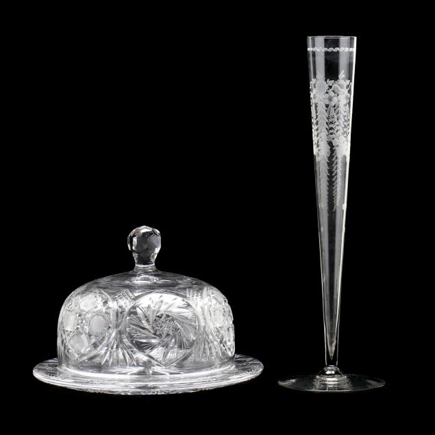 HAWKES, GLASS VASE AND CUT GLASS CHEESE