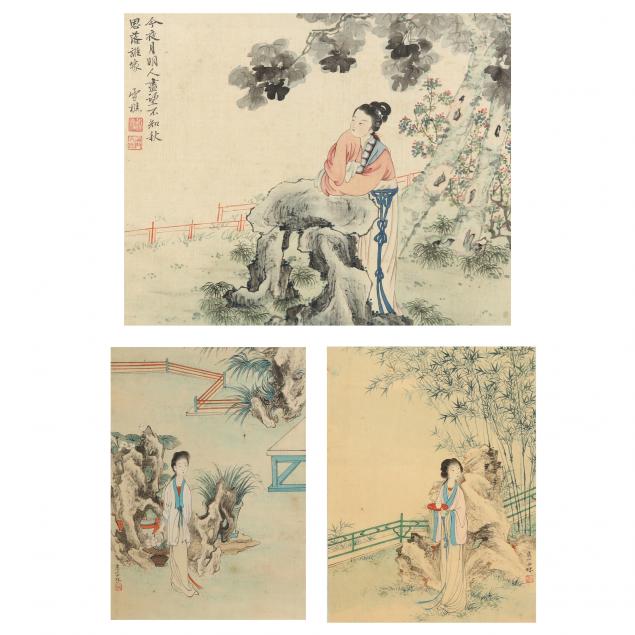 THREE CHINESE PAINTINGS OF ELEGANT BEAUTIES