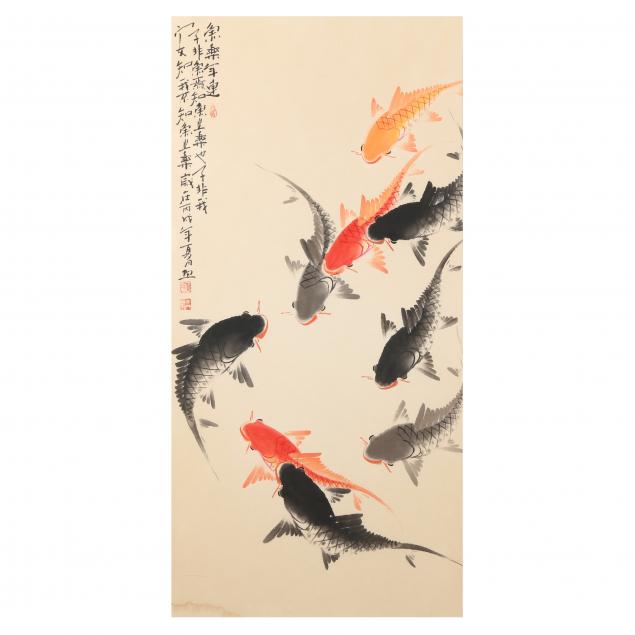 A LARGE CHINESE PAINTING OF KOI