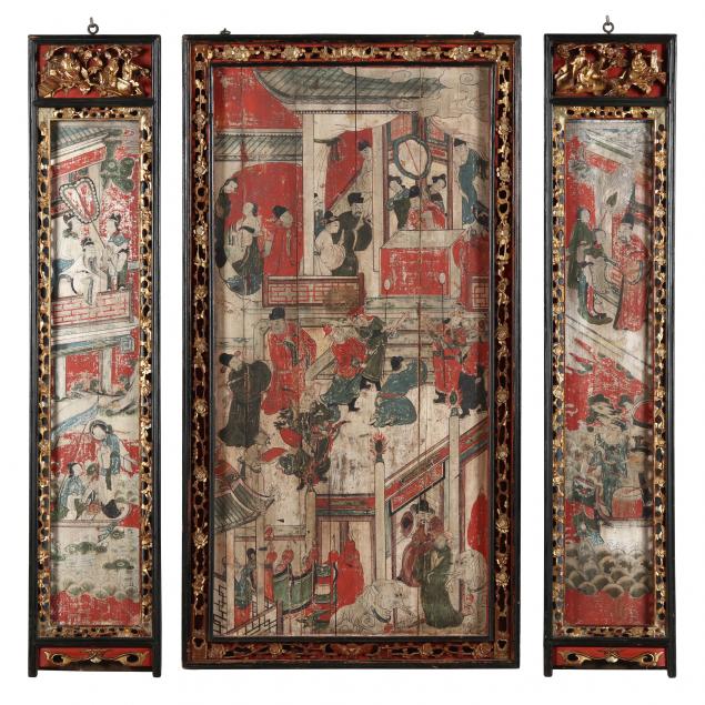 A CHINESE TRIPTYCH PAINTING ON