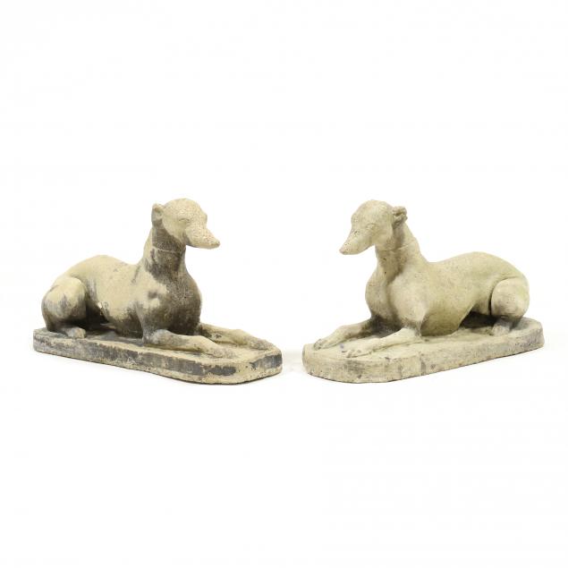 PAIR OF CAST STONE RECUMBENT HOUNDS 2f0707