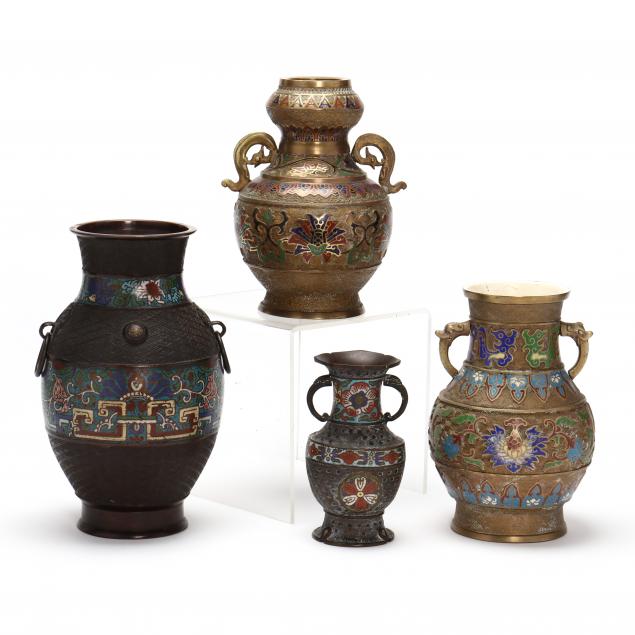 FOUR ASIAN CHAMPLEVE VASES Early 2f0718