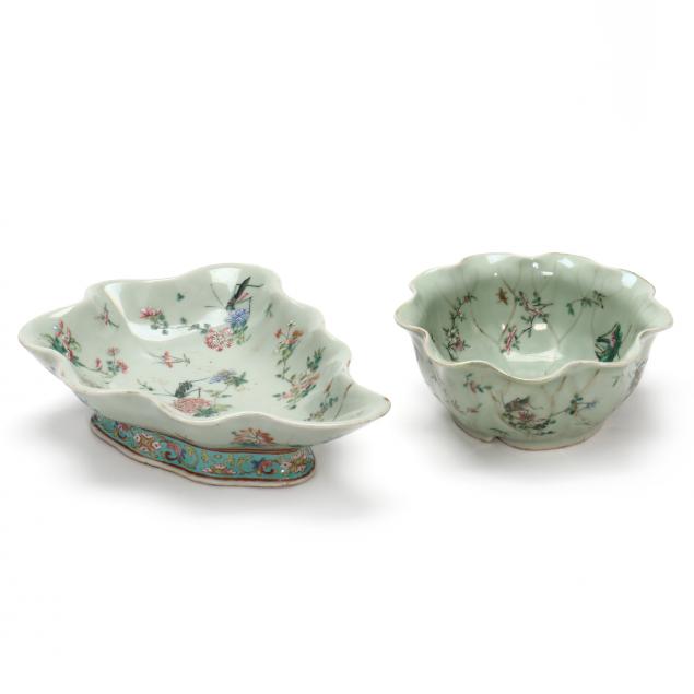 TWO CHINESE CELADON GROUND FAMILLE