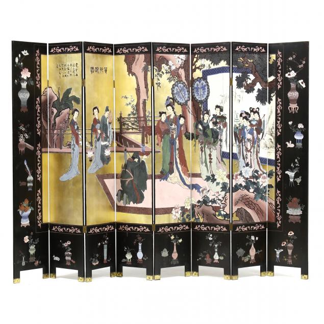 A CHINESE EIGHT PANEL LACQUER SCREEN 2f0741