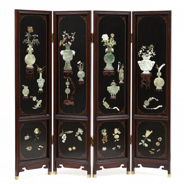 A CHINESE LACQUERED SCREEN WITH