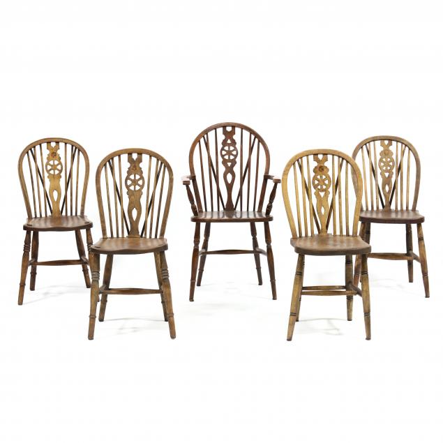 FIVE ENGLISH WINDSOR DINING CHAIRS