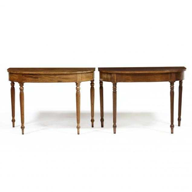 TWO REGENCY MAHOGANY D END TABLES 2f07bf
