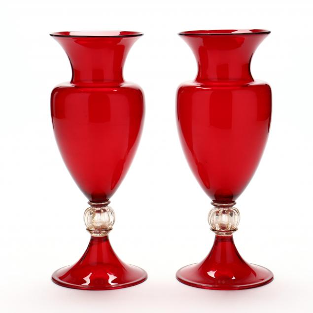 PAIR OF MURANO RUBY RED GLASS MANTEL