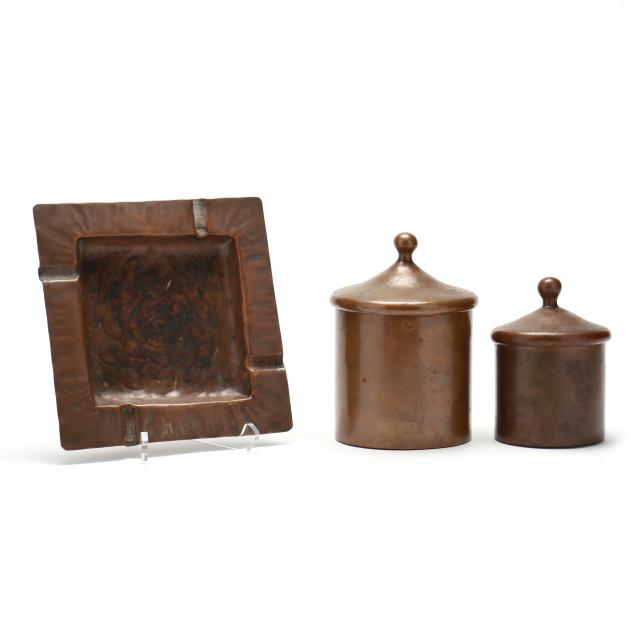 TWO ARTS AND CRAFTS LIDDED COPPER