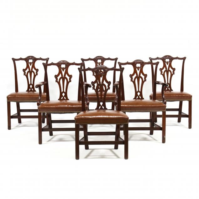 SIX CHIPPENDALE STYLE CARVED MAHOGANY 2f0872