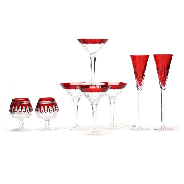 EIGHT PIECES OF RUBY AND CLEAR WATERFORD