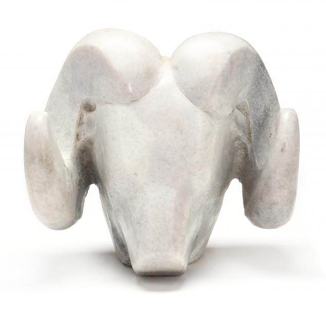 A MODERNIST CARVED MARBLE RAM HEAD 2f091c