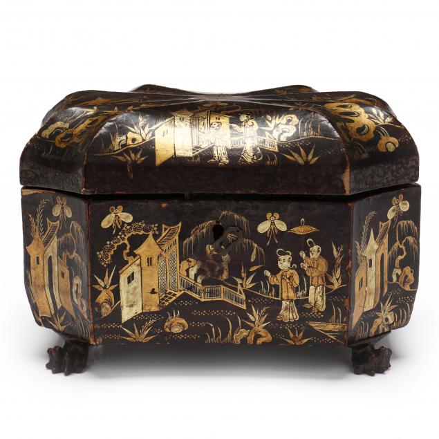 A CHINESE EXPORT LACQUER TEA CADDY