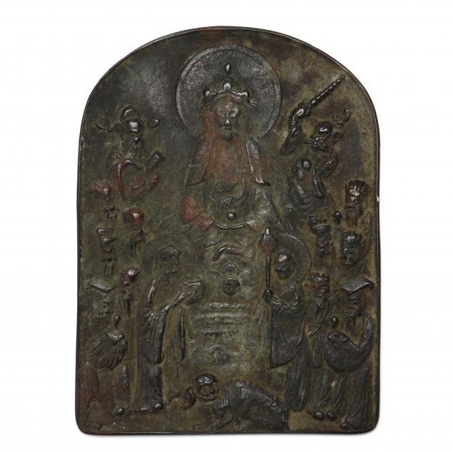 A CHINESE BRONZE BUDDHIST PLAQUE