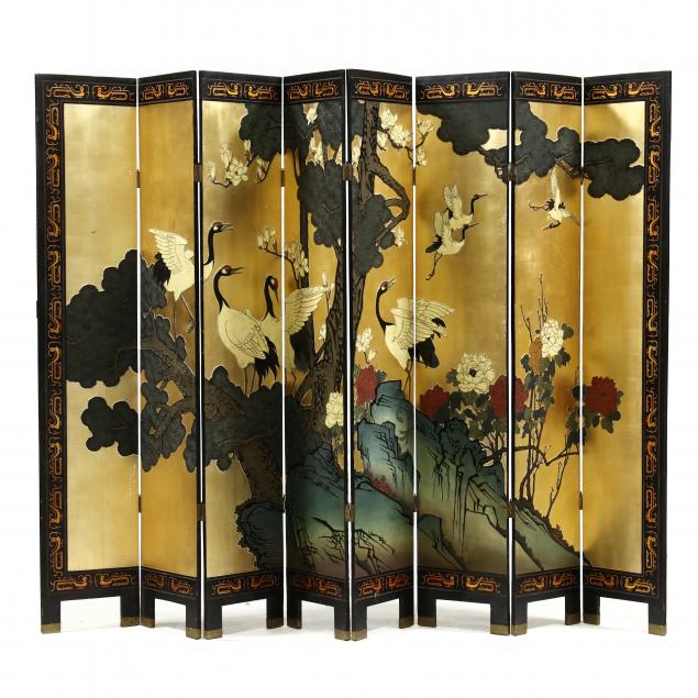 CHINESE CARVED AND GILT EIGHT PANEL 2f096b