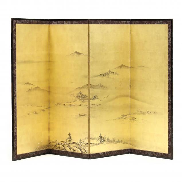 A JAPANESE FOUR PANEL FOLDING SCREEN