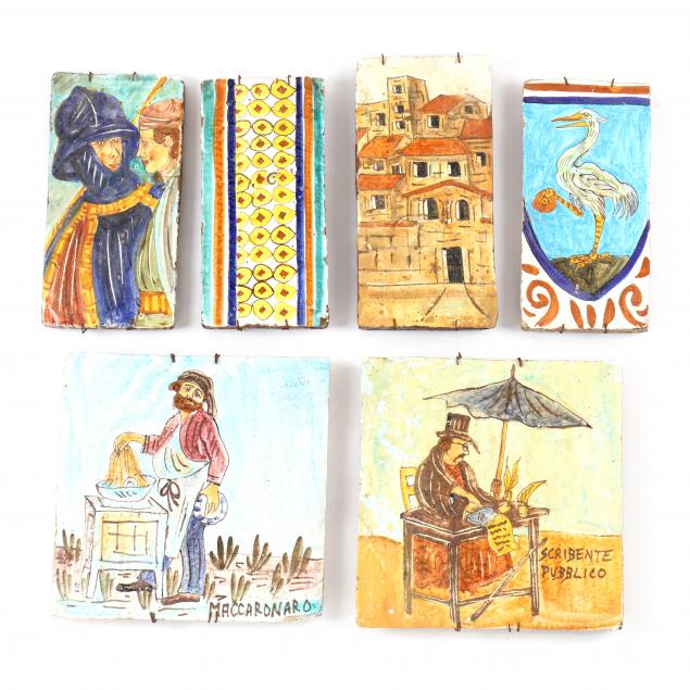 SIX VINTAGE ITALIAN MAJOLICA TILES