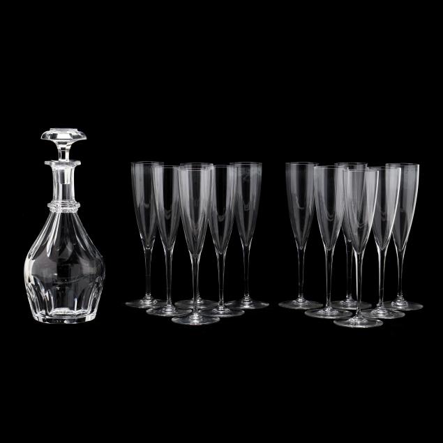 BACCARAT CRYSTAL DECANTER AND TWELVE