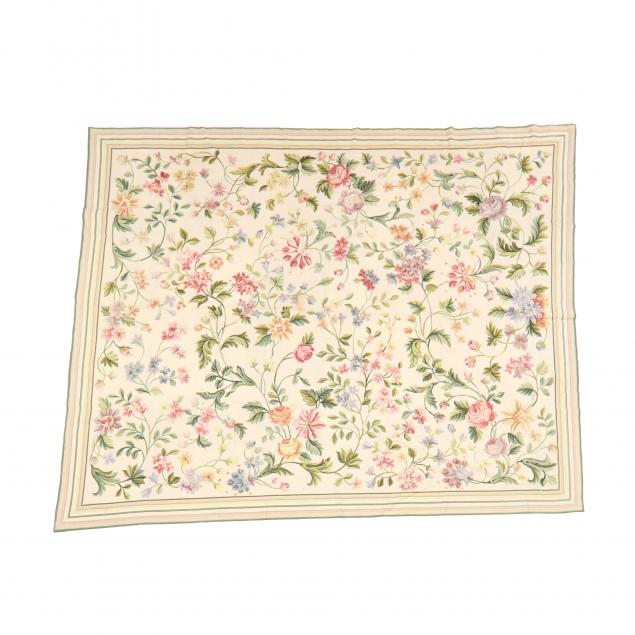 FLORAL NEEDLEPOINT RUG Ivory field