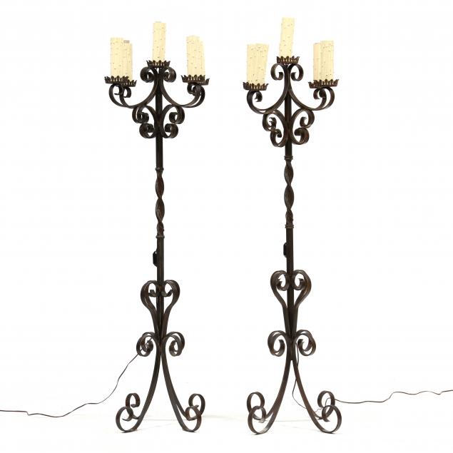 PAIR OF SPANISH STYLE IRON TORCHIERE