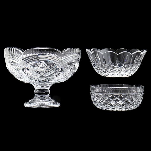 THREE WATERFORD CRYSTAL SERVING BOWLS