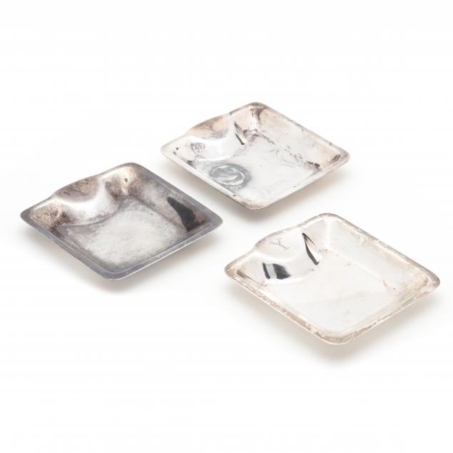 THREE STERLING SILVER ASHTRAYS