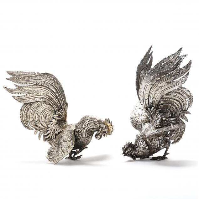 PAIR OF SILVERPLATE FIGHTING COCKS 2f0c29