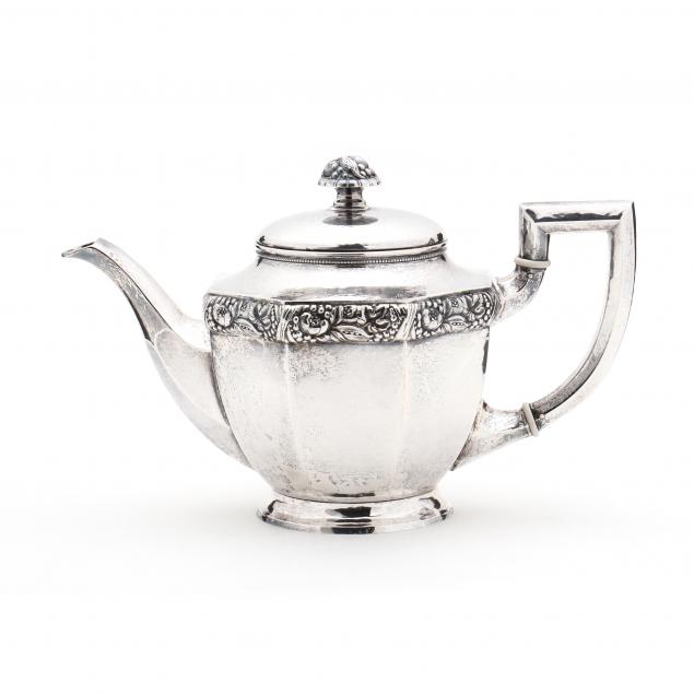 GERMAN .800 HAMMERED SILVER TEAPOT