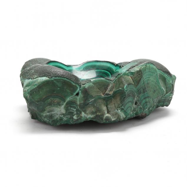 A CARVED MALACHITE BOWL Solid malachite,