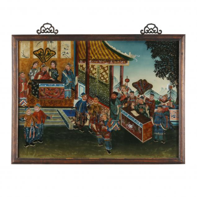 A LARGE CHINESE REVERSE GLASS PAINTING